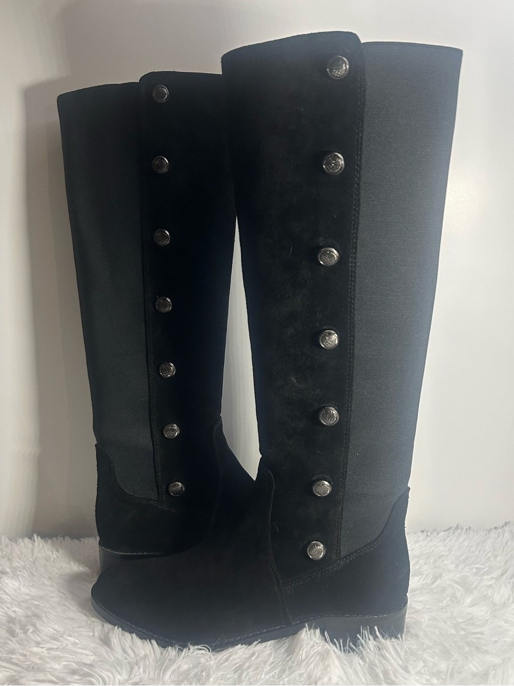 Vince Camuto Black Over-the-Knee Button Detail Boots